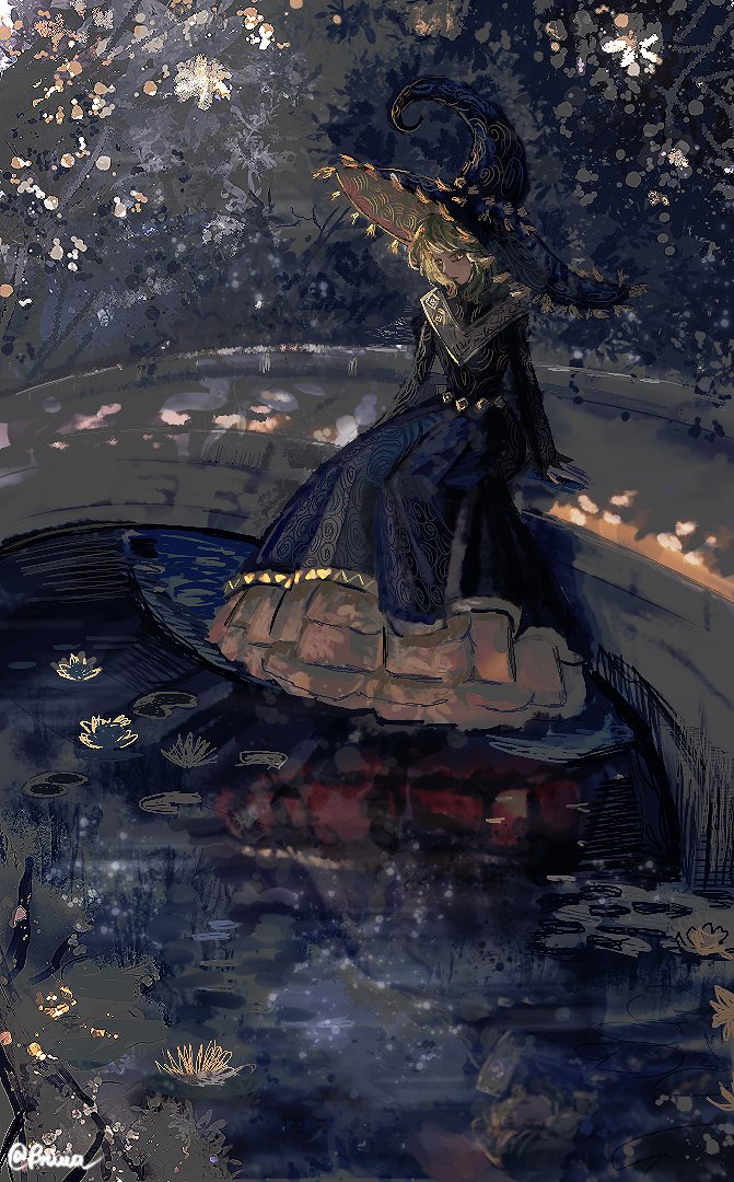 魔法帽的小工坊、可可 (魔法帽的工作室) 1名女孩 年龄增长 蓝色连衣裙 蓝帽子 桥