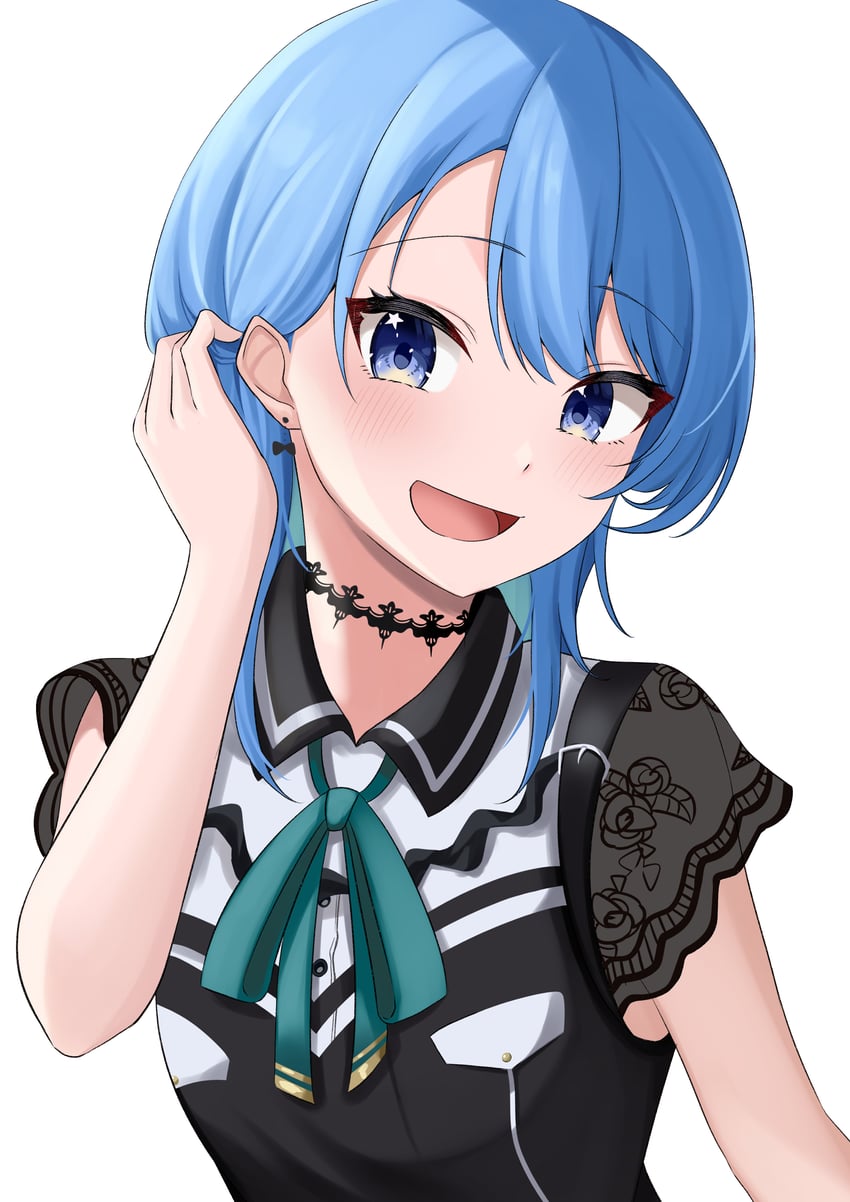 Hololive、星街彗星 1名女孩 黑色项圈 黑衬衫 蓝眼 蓝发