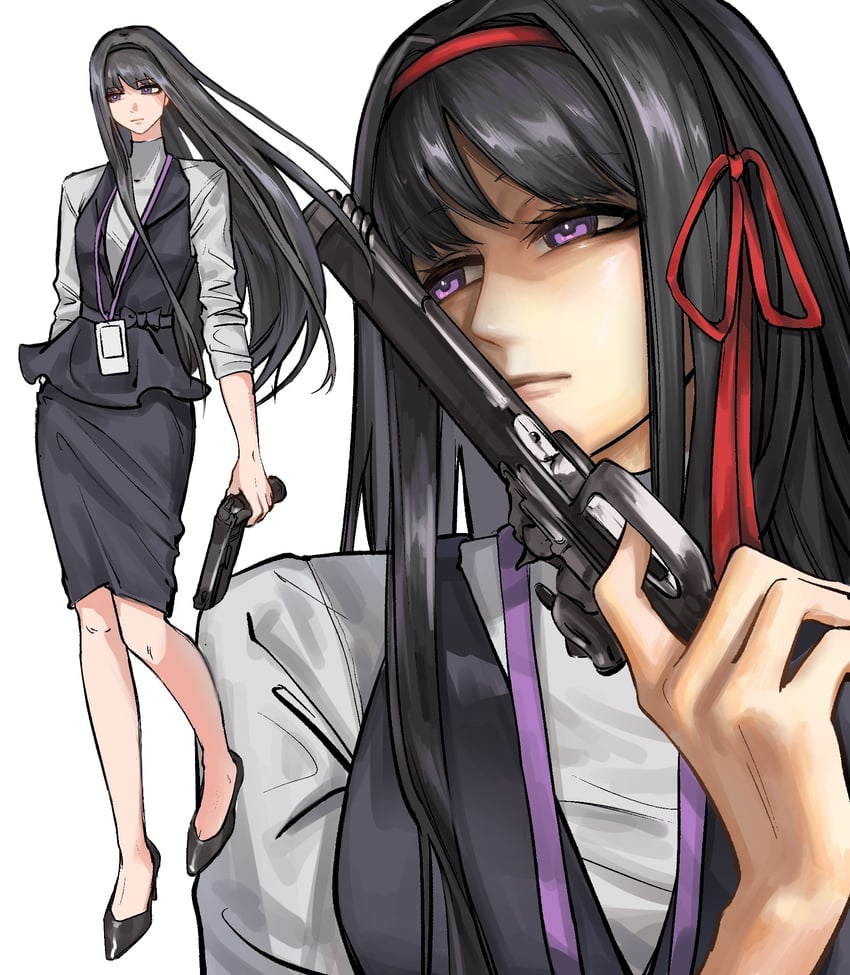 魔法少女小圆、魔法少女小圆、晓美焰 1名女孩 替换服装 黑发 黑鞋 黑色裙子