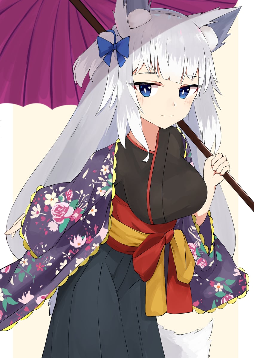 原创 1名女孩 兽耳毛 兽耳 黑色袴 黑色和服