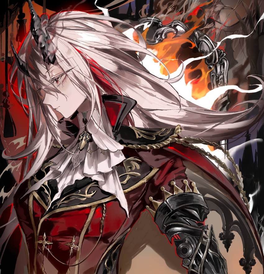战双帕弥什、alpha: inverse crown (nightshroud coronet) (pgr)、阿尔法 (战双帕弥什) 1名女孩 饰绪 阿斯科特领巾 不对称角 黑角