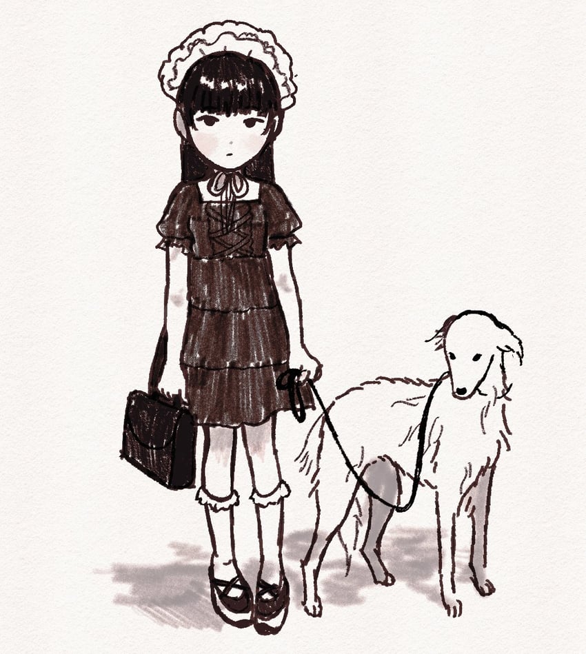 原创 1名女孩 包 黑发 齐刘海 脸红