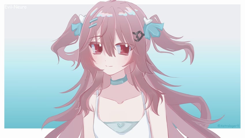 Vedal AI、Evil Neuro-sama 1名女孩 替换服装 蓝色背景 蓝色项圈 蓝色丝带