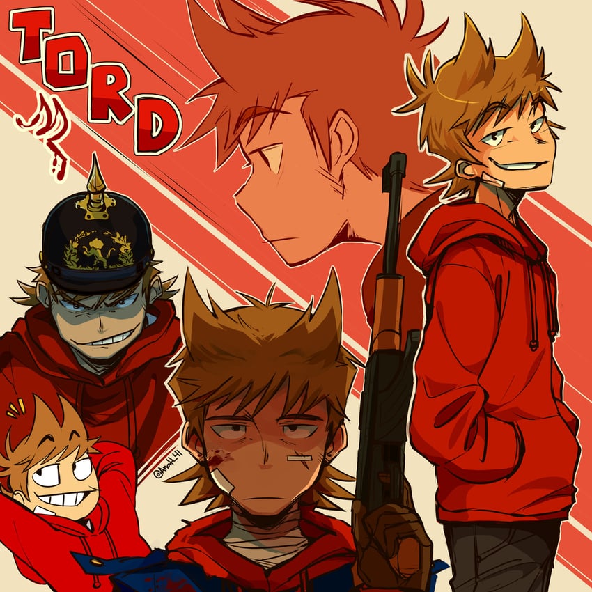 爱德的世界、红领主 (Eddsworld)、Tord (爱德世界) 2个男孩 AK-47 动画化 呆毛 双手抱头