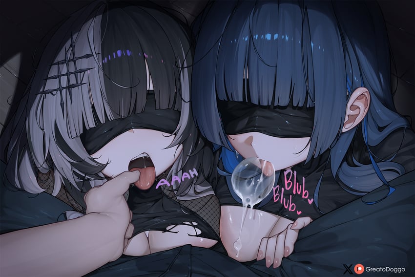 Hololive、Hololive英语、议会 (Kronii) 2名女孩 黑发 齐刘海 精液 口内精液