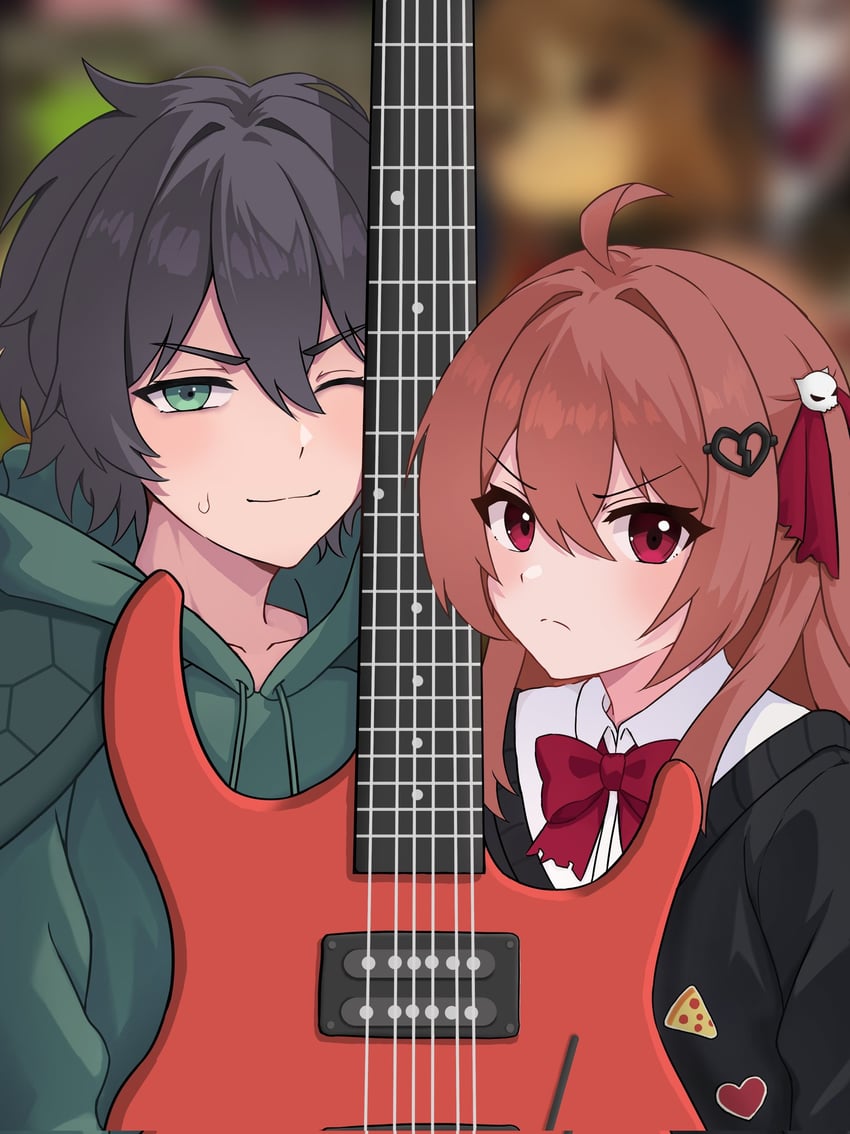 Vedal AI、Evil Neuro-sama、Evil Neuro-sama (第一套服装) 1名男孩 1名女孩 呆毛 徽章 黑色针织衫
