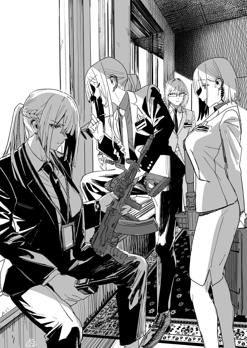 少女前线、AK-12 (少女前线)、AK-12 (露西亚) (少女前线) 4个女孩 AK-12 AK-15 (少女前线) 突击步枪 裸腿