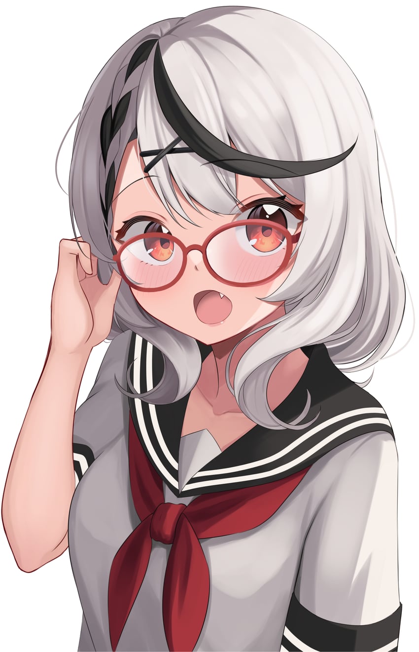 Hololive、沙花叉克萝耶 1名女孩 惊讶 调整眼镜 替换服装 戴眼镜的