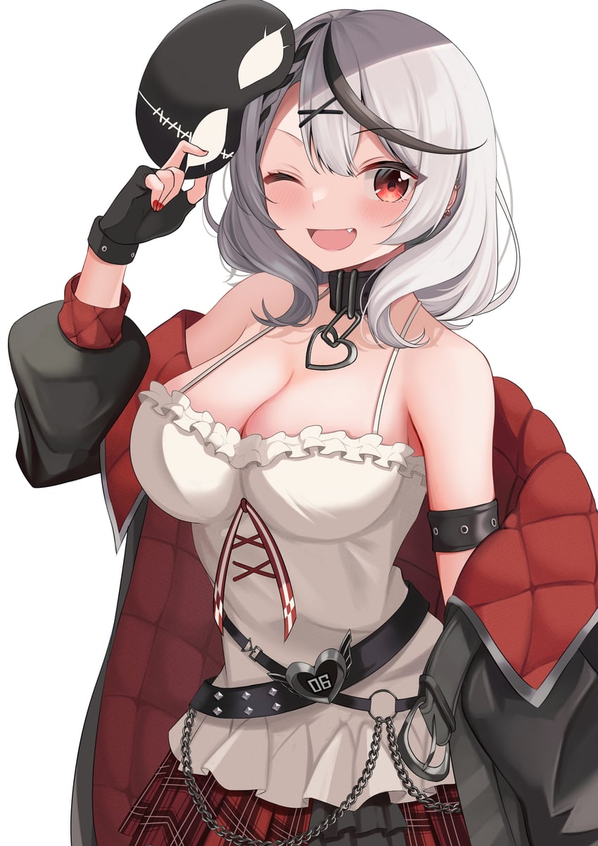Hololive、沙花叉克萝耶、沙花叉库洛艾(第一套服装) 1名女孩 露肩 腰带 黑色皮带 黑领
