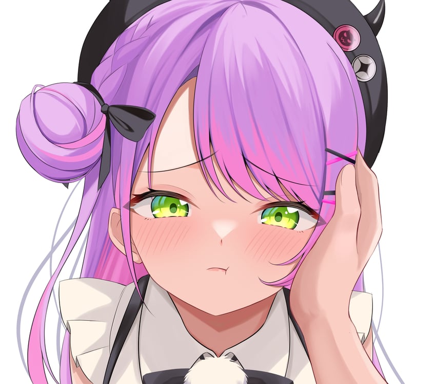 Hololive、常暗永远、常暗永远 (地雷系) 1名女孩 黑色丝带 脸红 假角 绿眼