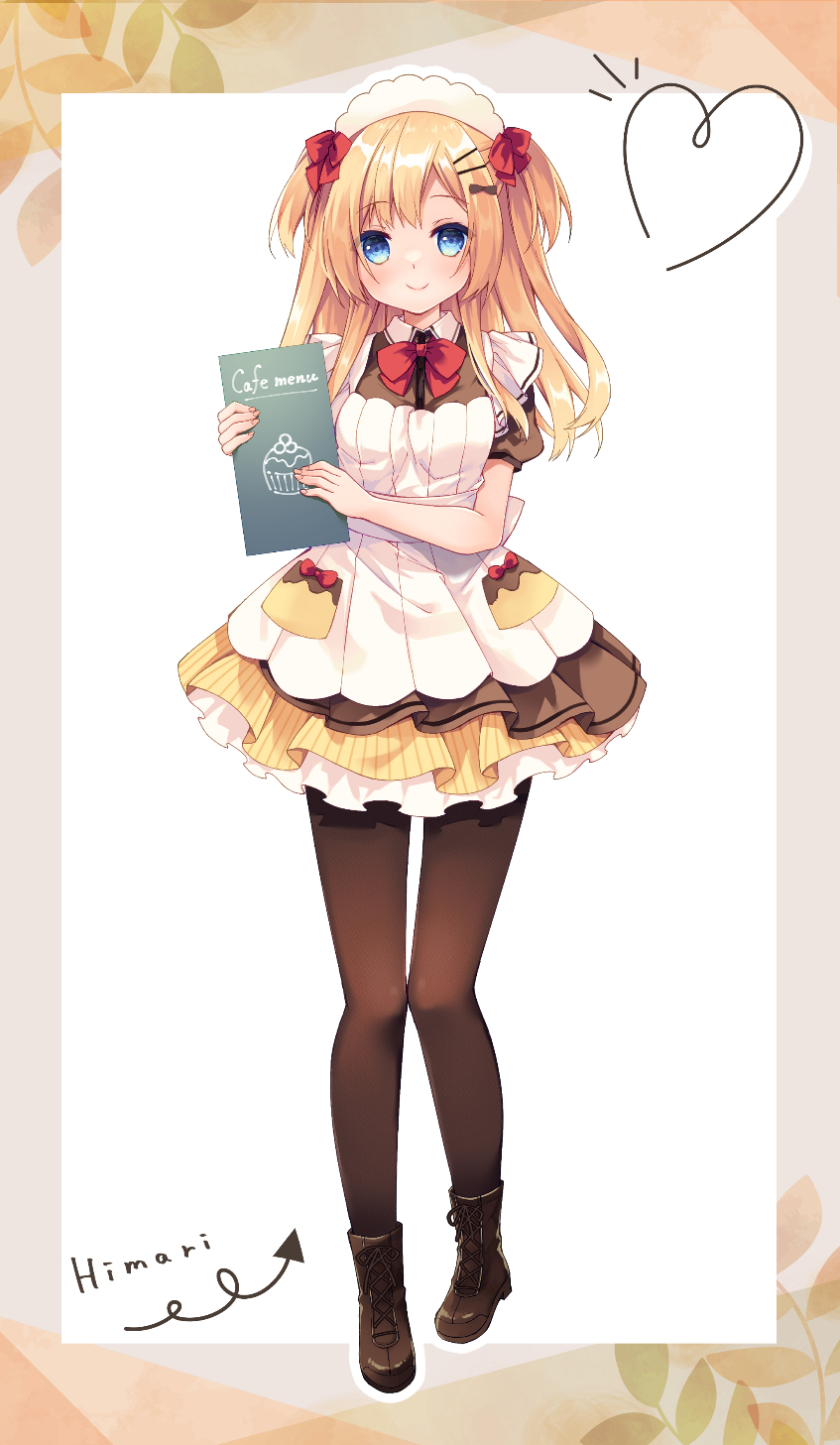 原创 1名女孩 围裙 黑色蝴蝶结 蓝眼 靴子