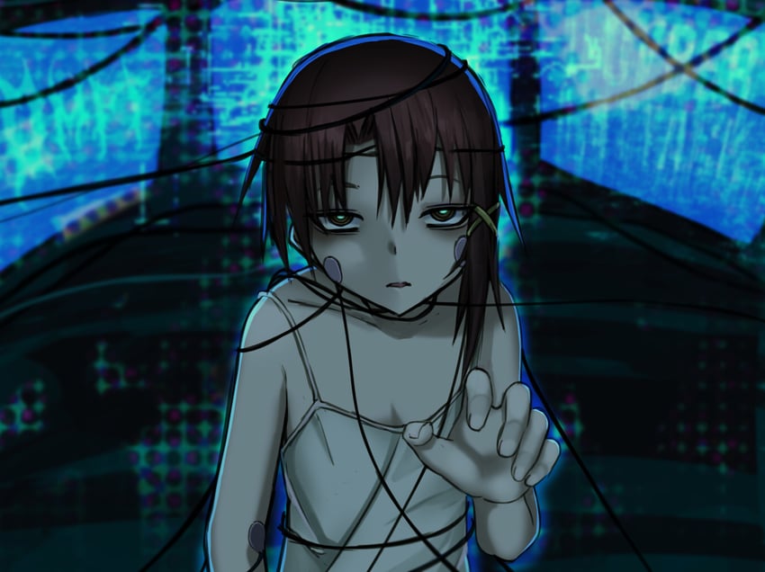 玲音 (Serial Experiments Lain)、岩仓玲音 1名女孩 水蓝色瞳孔 乳房 棕发 锁骨