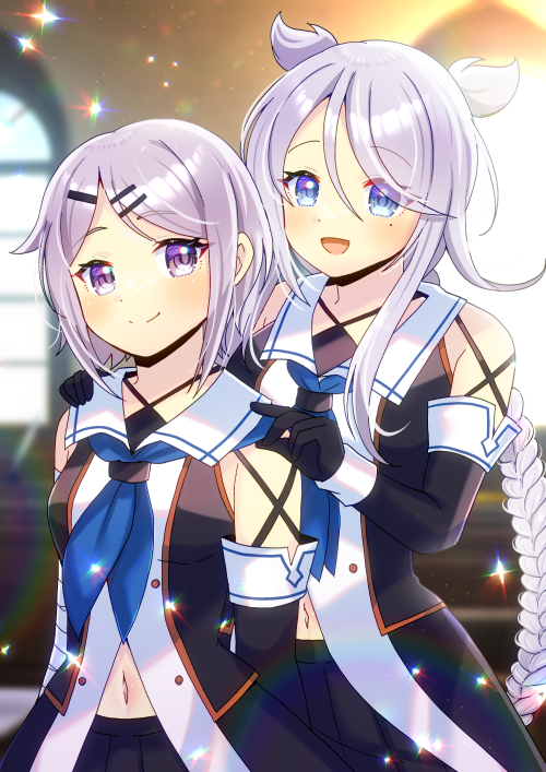 舰队Collection、海风 (舰队收藏) 2名女孩 :D 露肩 黑色手套 黑衬衫