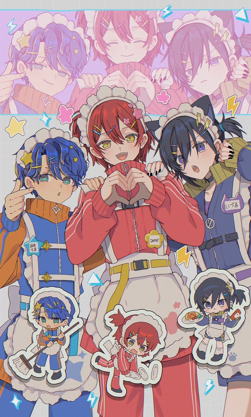 HOLOSTARS、阿斯特尔·瑞达、花咲雅 3个男孩 :D 惊讶 替换服装 兽耳