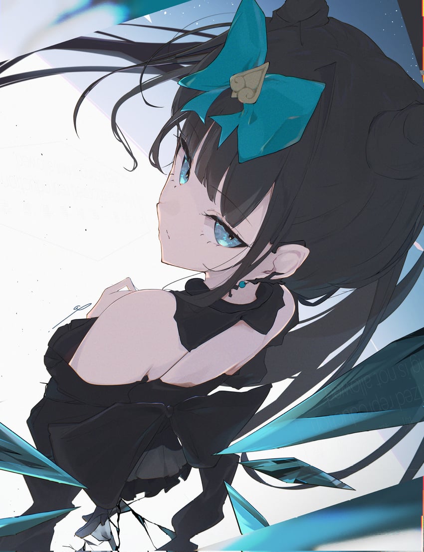 韵律源点 Arcaea、对立 (Arcaea)、对立 (Tempest) (韵律源点) 1名女孩 兽耳 裸背 露肩 黑色连衣裙