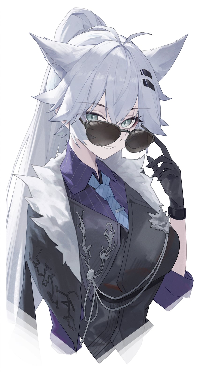 明日方舟、拉普兰德 (明日方舟)、荒芜拉普兰德 (明日方舟) 1名女孩 :D 调整眼镜 兽耳 呆毛