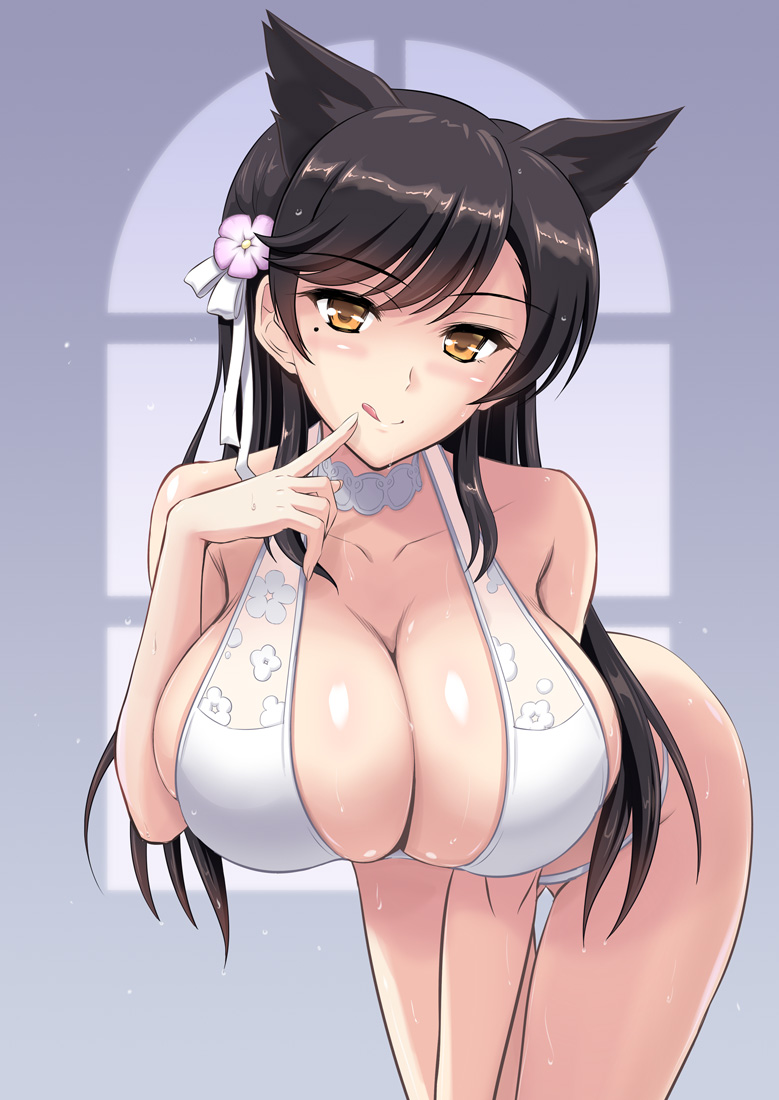 碧蓝航线、爱宕 (碧蓝航线)、爱宕 (盛夏进行曲) (碧蓝航线) 1名女孩 兽耳 比基尼 黑发 乳房