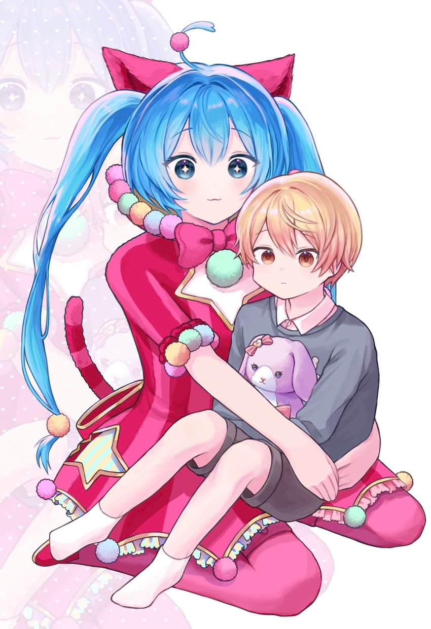 世界计划、VOCALOID、初音未来 +_+ 1名男孩 1名女孩 猫脸笑 幼化