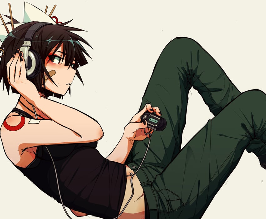 原创、kitsune (anah 41) 1名女孩 兽耳耳机 兽耳 创可贴 脸上的创可贴