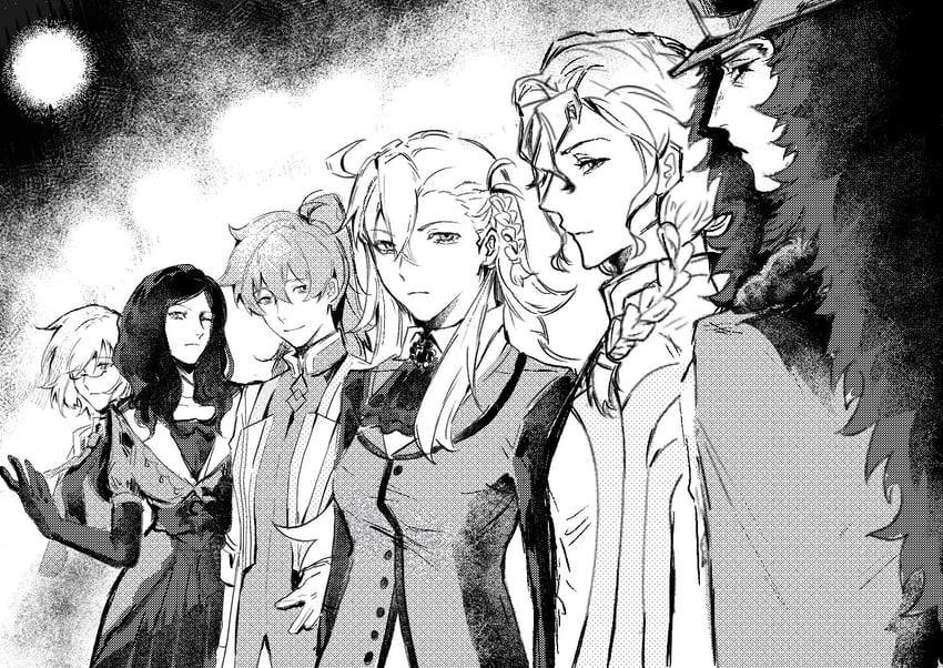 Fate/Grand Order、Fate系列、莱昂纳多·达·芬奇 (Fate) 3个男孩 3人女子 阿斯科特领巾 辫子 迦勒底标志
