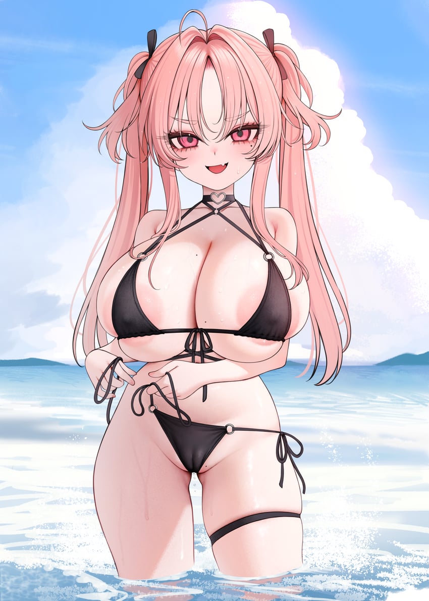 原创 1名女孩 露乳晕 比基尼 黑色比基尼 乳房