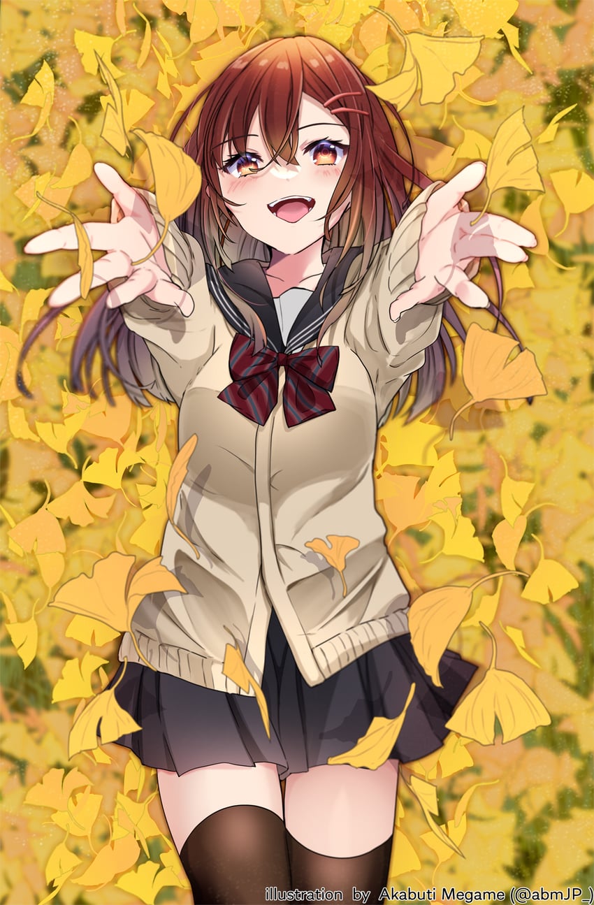 原创 1名女孩 :D 举起双手 秋天 鸟瞰图
