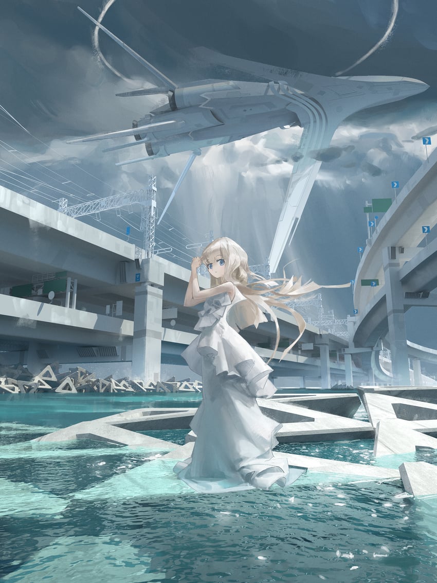 原创 1名女孩 3D背景 举起双手 裸臂 金发