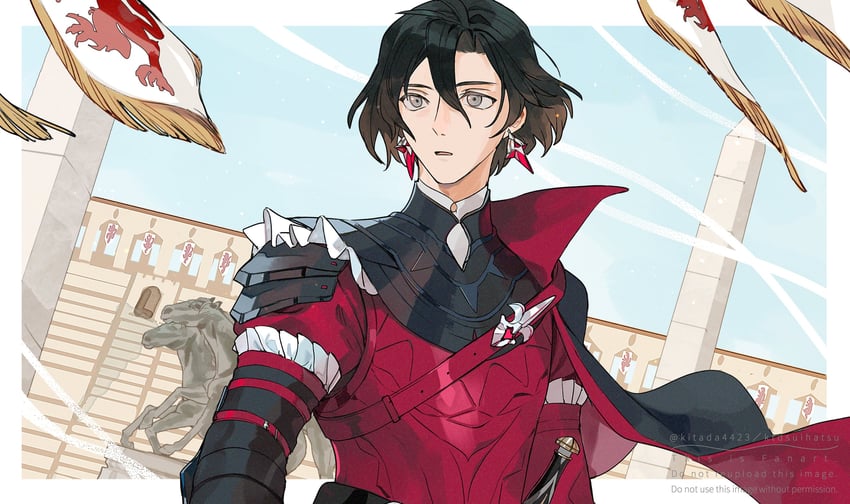 Fate/Grand Order、Fate系列、君士坦丁十一世 (Fate) 1名男孩 铠甲 耳环 旗帜 荷叶边