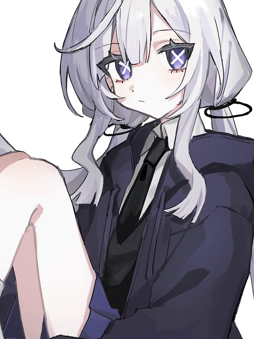 原创 1名女孩 黑色发带 黑色卫衣 黑色领带 黑色西装