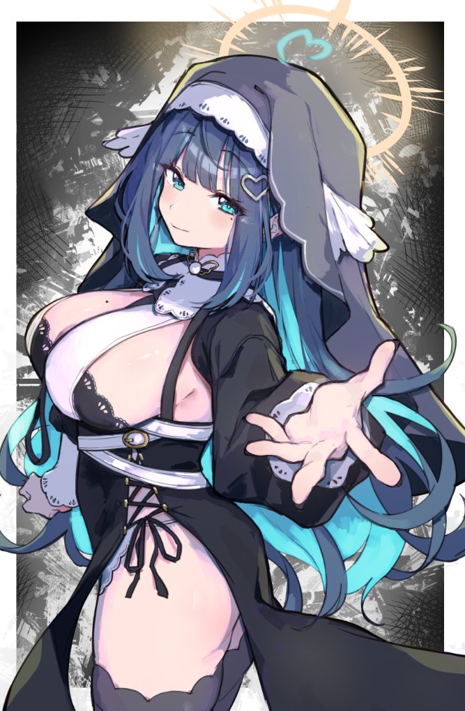 个人势虚拟主播、amano nene (guardian angel) (vtuber)、天野宁宁 1名女孩 呆毛 黑色连衣裙 黑色袖子 黑色过膝袜