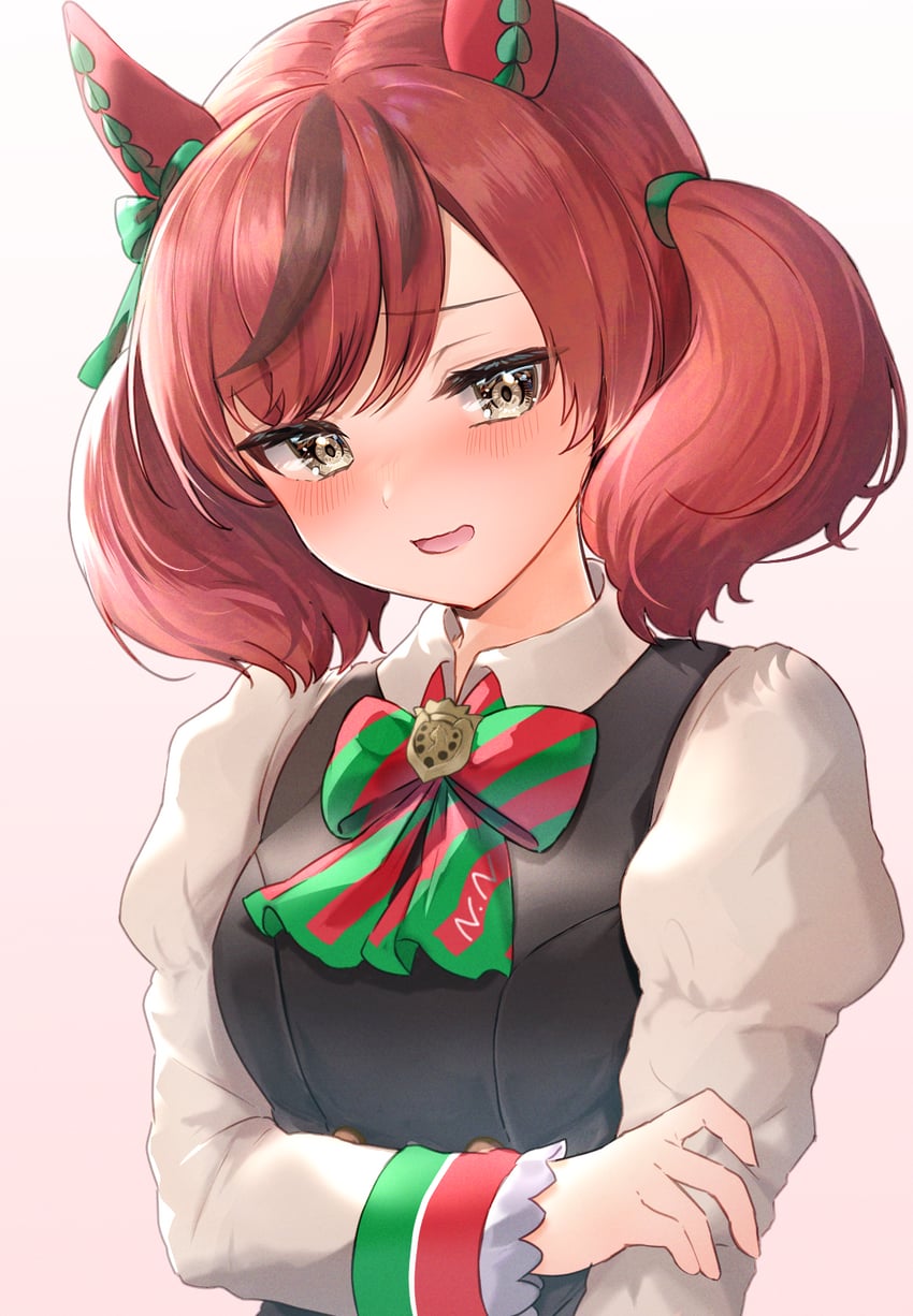 赛马娘、优秀素质 (一品红缎带) (赛马娘)、优秀素质 (赛马娘) 1名女孩 兽耳 黑色连衣裙 脸红 蝴蝶结