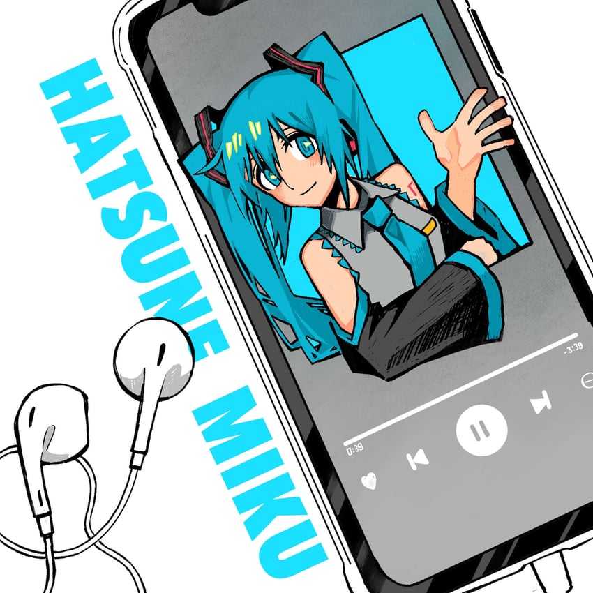 VOCALOID、初音未来 1名女孩 水色瞳 水色发 手臂纹身 露肩