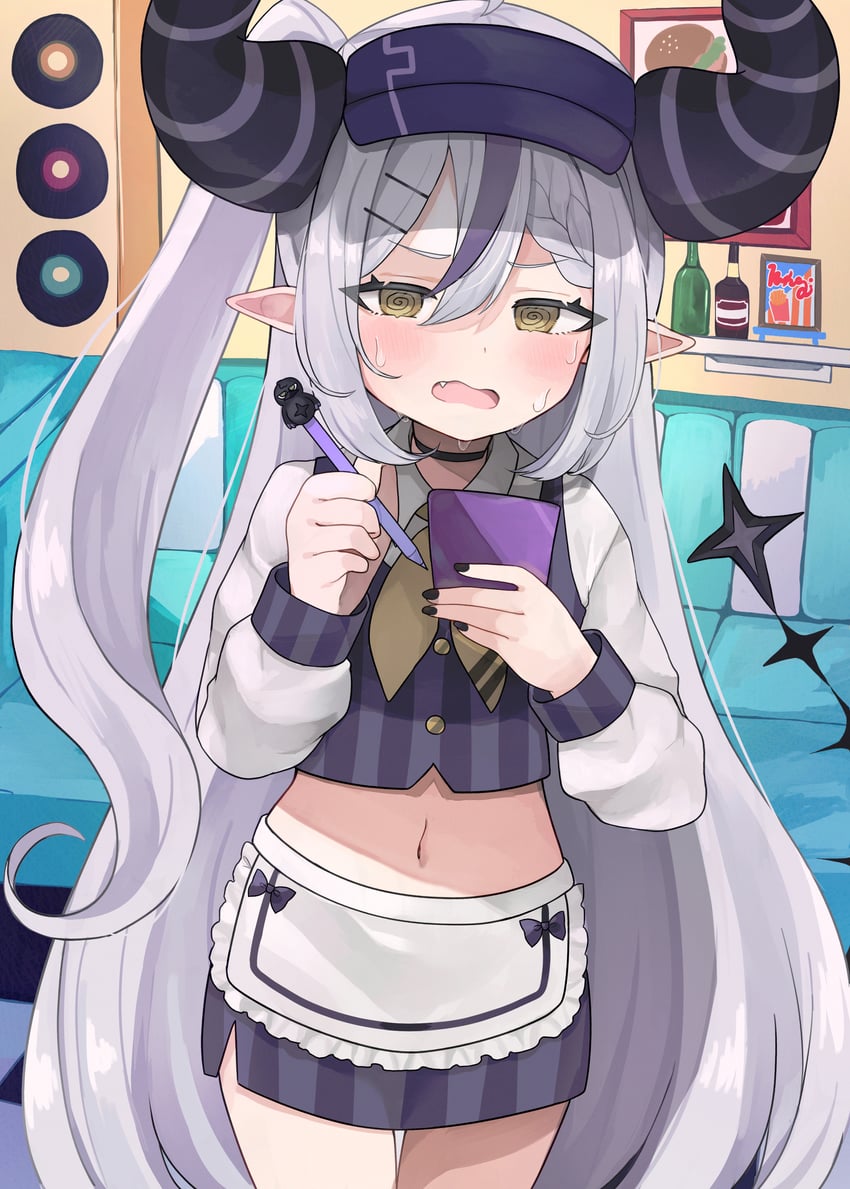 Hololive、鸦 (拉普拉斯)、拉普拉斯·达克尼斯 1名女孩 @_@ 替换服装 不同发型 围裙