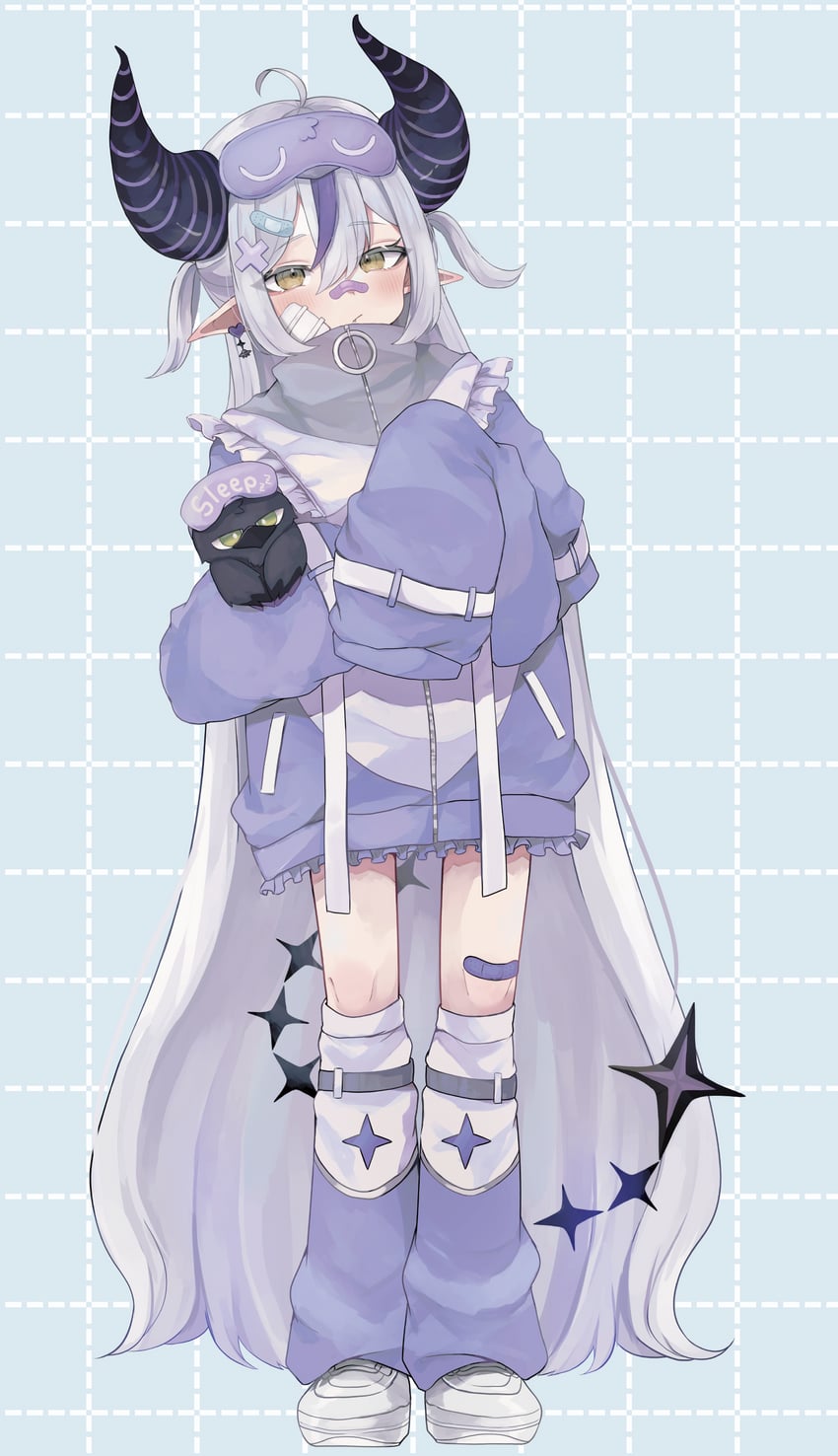 Hololive、鸦 (拉普拉斯)、拉普拉斯·达克尼斯 1名女孩 呆毛 替换服装 创可贴 创可贴发饰