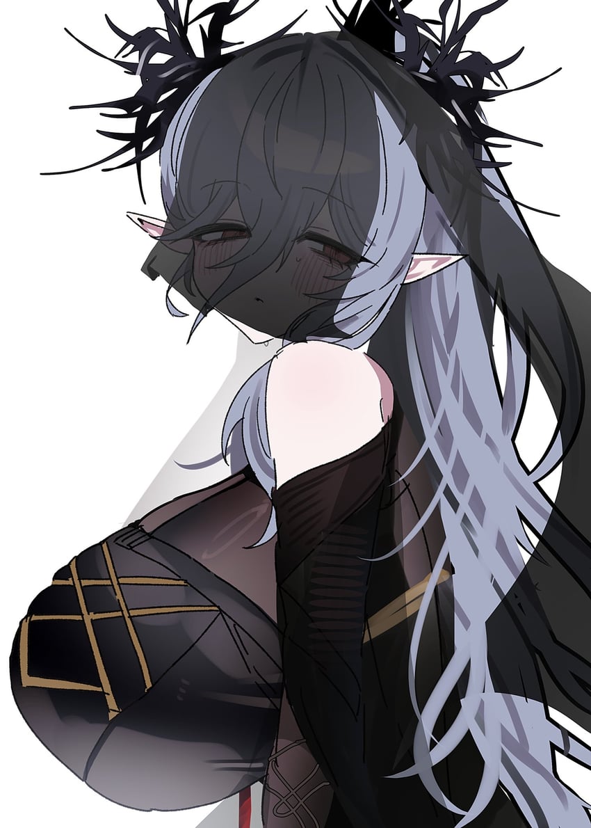 明日方舟、莱格拉姆林 (明日方舟) 1名女孩 黑色连衣裙 黑面纱 乳房 连衣裙