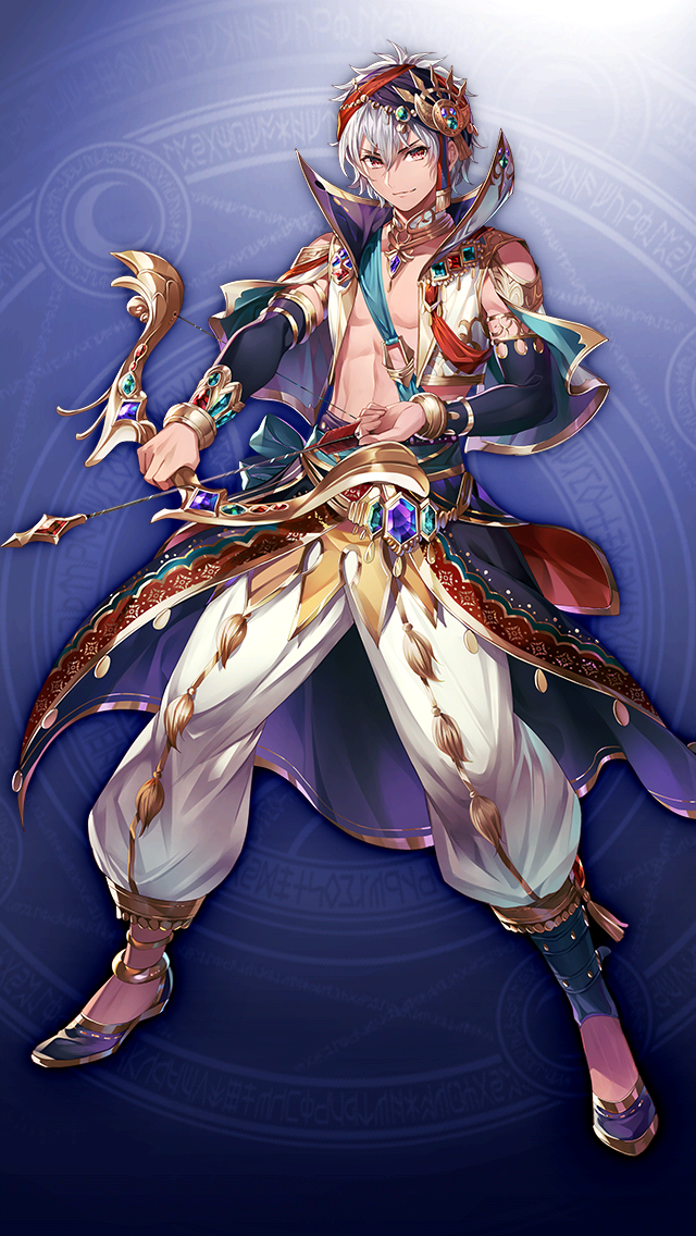 格林笔记、ali baba (grimms notes)、ali baba (shinsei) (grimms notes) 1名男孩 阿拉伯服饰 箭 头巾 蓝色背景