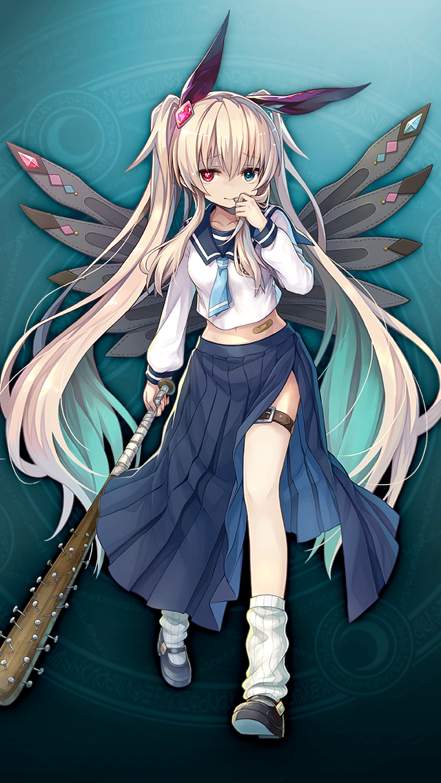 格林笔记、格林笔记：学园、chaos alice (gakuen) (grimms notes) 1名女孩 水色背景 棒球棒 黑鞋 金发