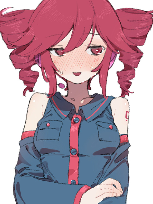 UTAU、重音Teto 1名女孩 异形乳量 (大) 手臂纹身 露肩 黑衬衫