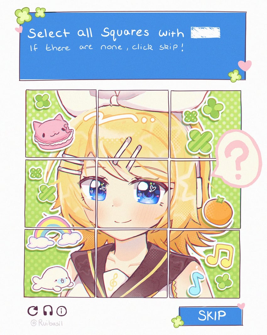 VOCALOID、镜音铃 1名女孩 问号 金发 蓝眼 腮红贴纸