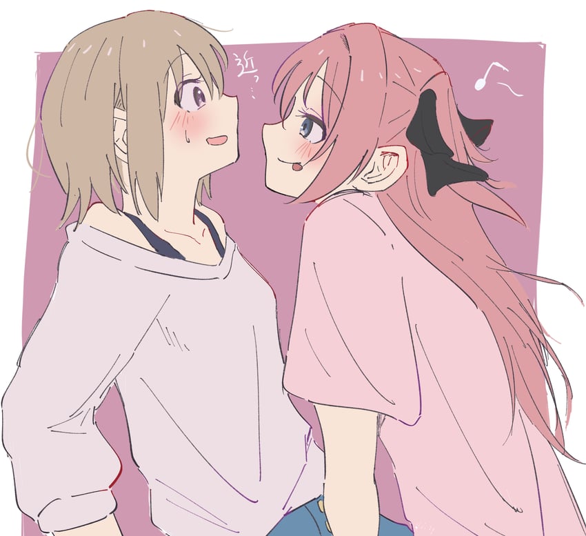 神稻牡丹：醉态如百合之花、上伊那牡丹、砺波伊吹 2名女孩 黑色丝带 蓝眼 棕发 八分音符