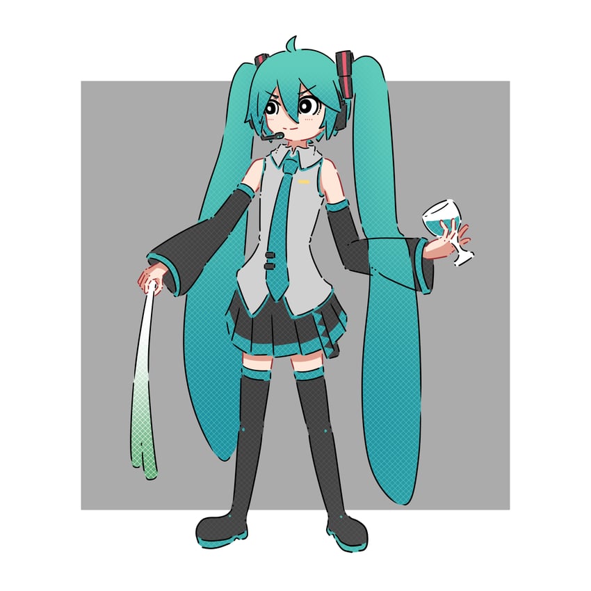 VOCALOID、初音未来 1名女孩 水色发 水蓝色领带 水蓝色衬衫 黑瞳