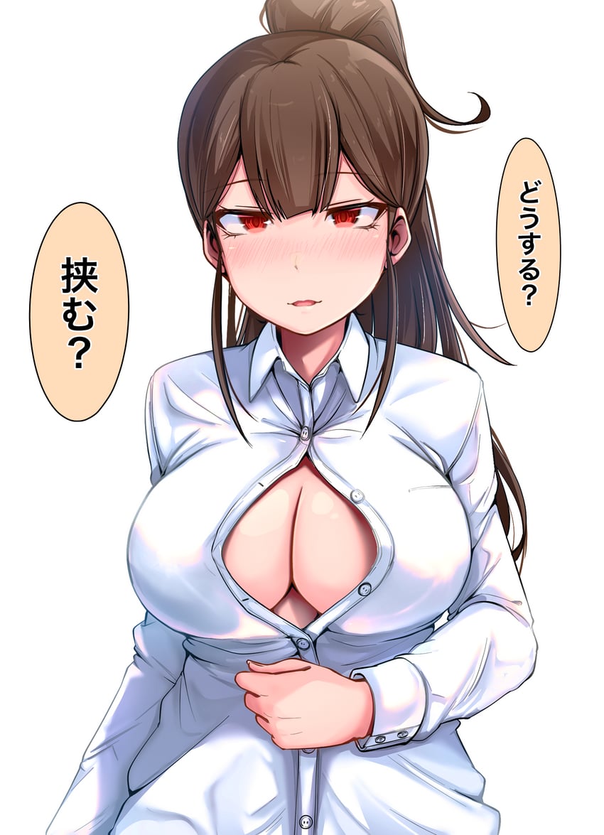 原创 1名女孩 乳房 棕发 有领衬衫 正装衬衫