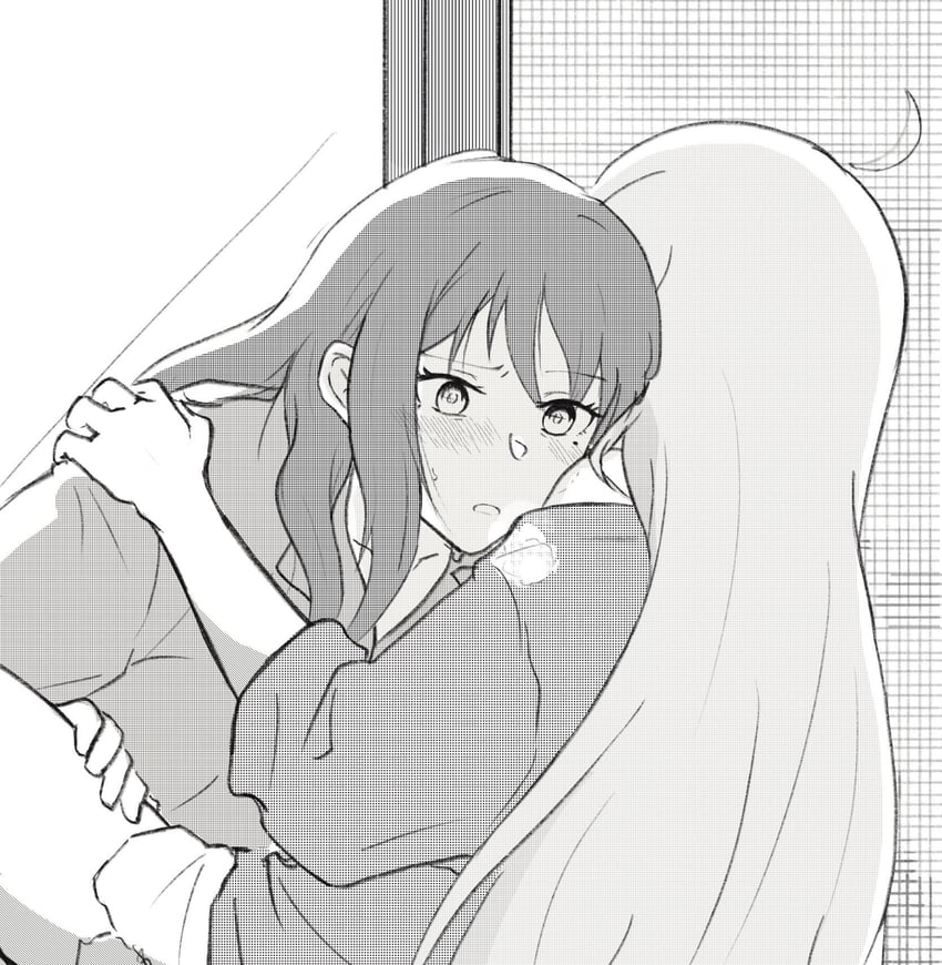 超辉夜姬!、辉夜 (超辉夜姬!)、坂寄伊吕波 2名女孩 呆毛 咬痕 肩膀上的齿痕 脸红