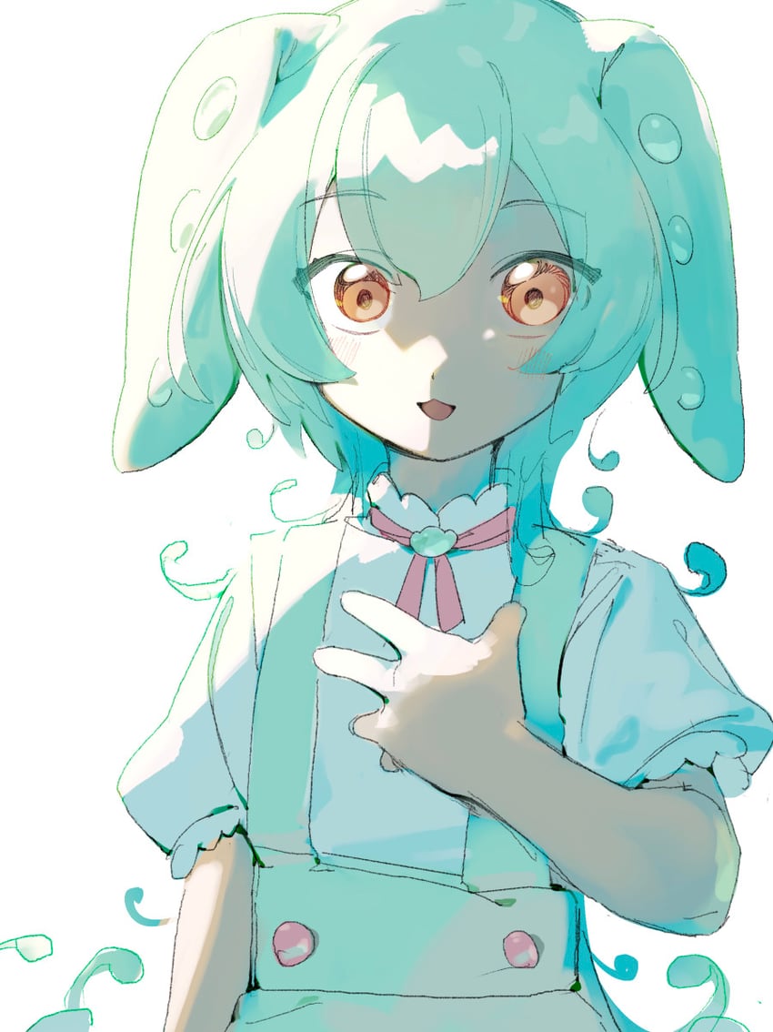VOICEROID、Voicevox、东北俊达萌 1名女孩 手放在自己胸前 微红 长发 看向观众