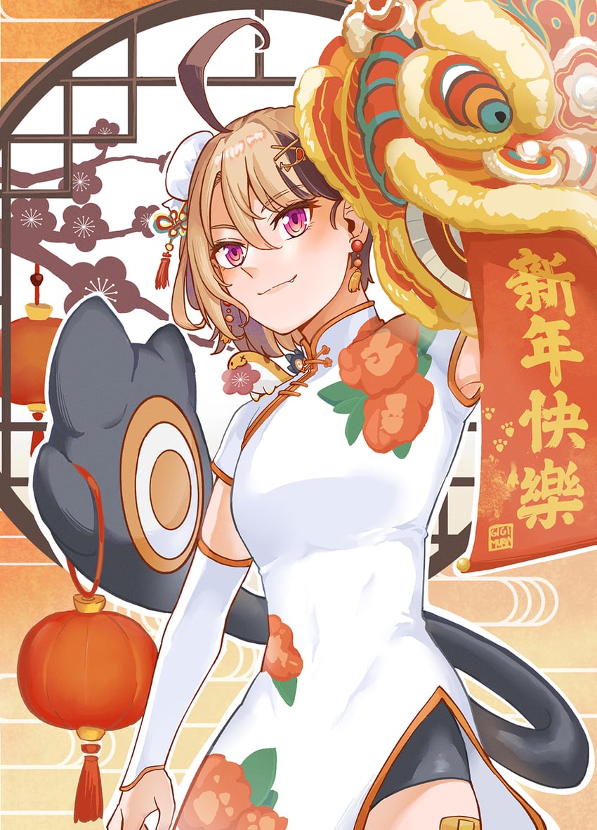 Hololive、Hololive英语、Gigi Murin 1名女孩 呆毛 替换服装 不同发型 手臂放在侧边