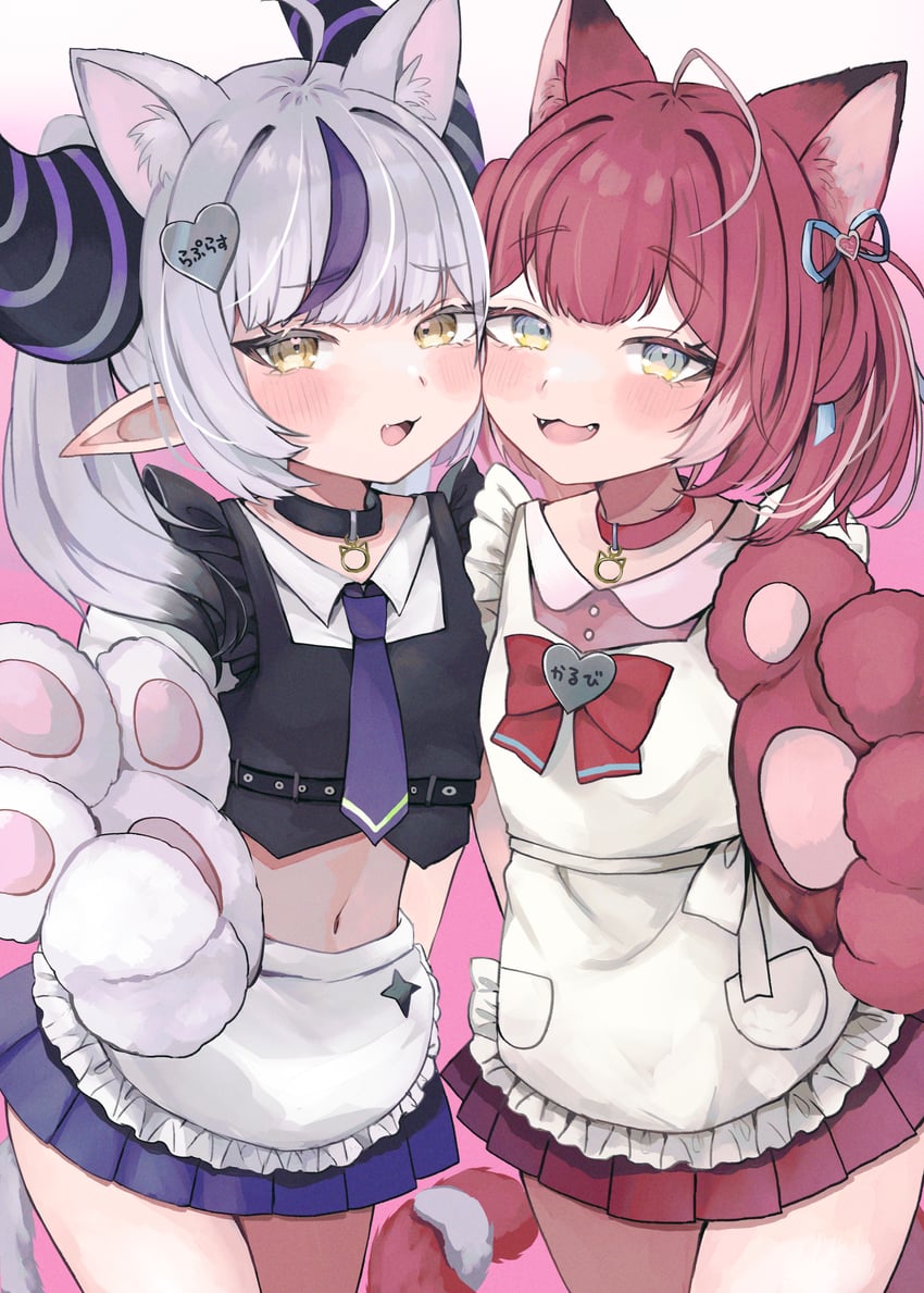 Crazy Raccoon、Hololive、赤见露比 2名女孩 呆毛 替换服装 动物项圈 兽耳