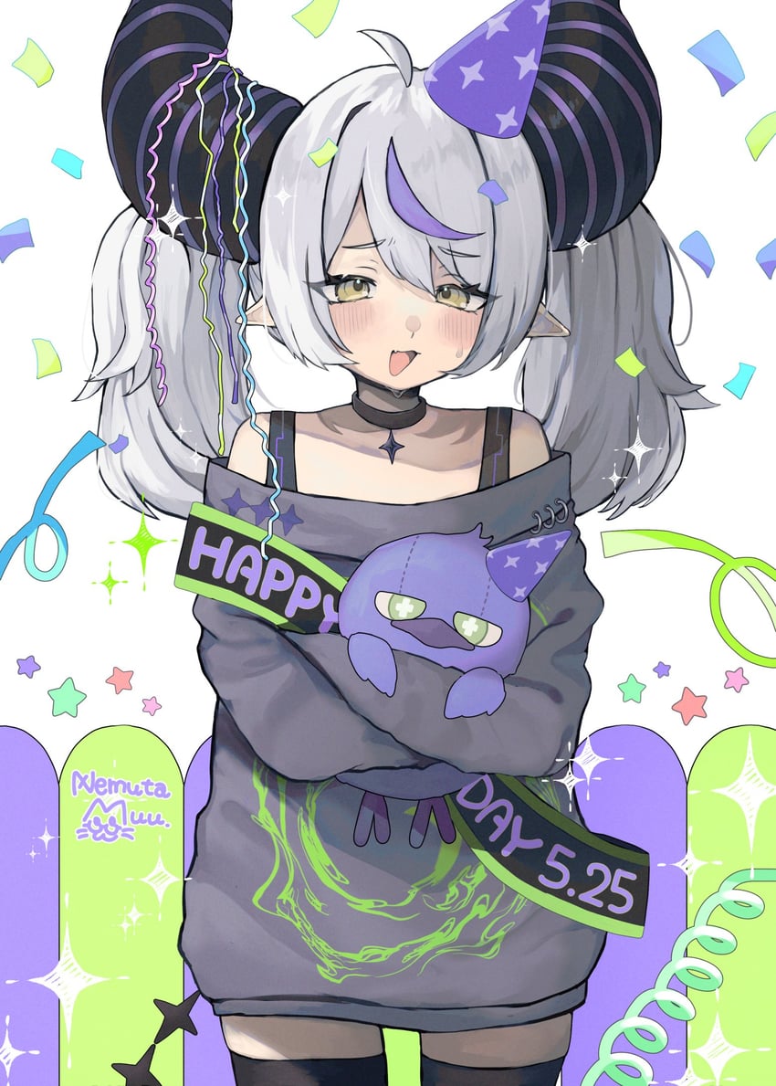 Hololive、鸦 (拉普拉斯)、拉普拉斯·达克尼斯 1名女孩 呆毛 替换服装 不同发型 生日