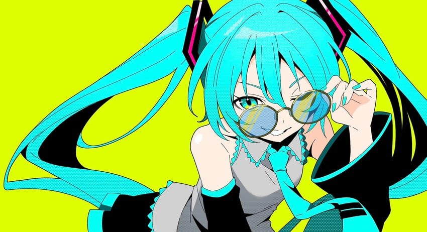 VOCALOID、初音未来 1名女孩 水蓝色领带 水蓝色衬衫 黑色裙子 蓝眼