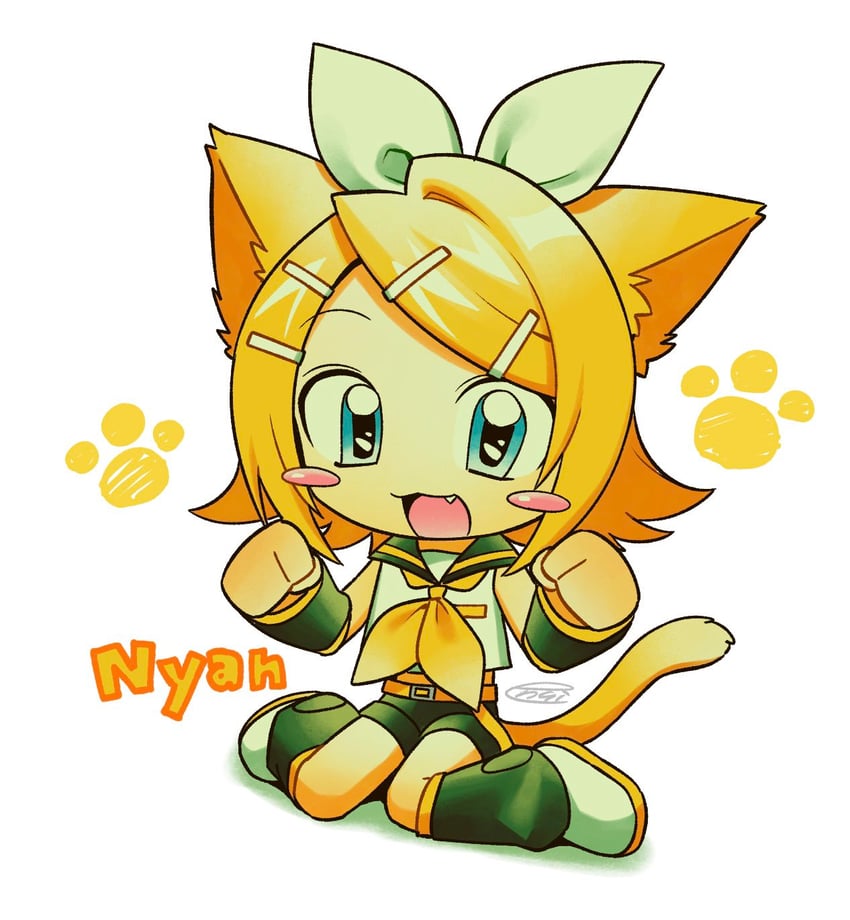 VOCALOID、镜音铃 兽耳 动物手 腰带 金发 蓝眼