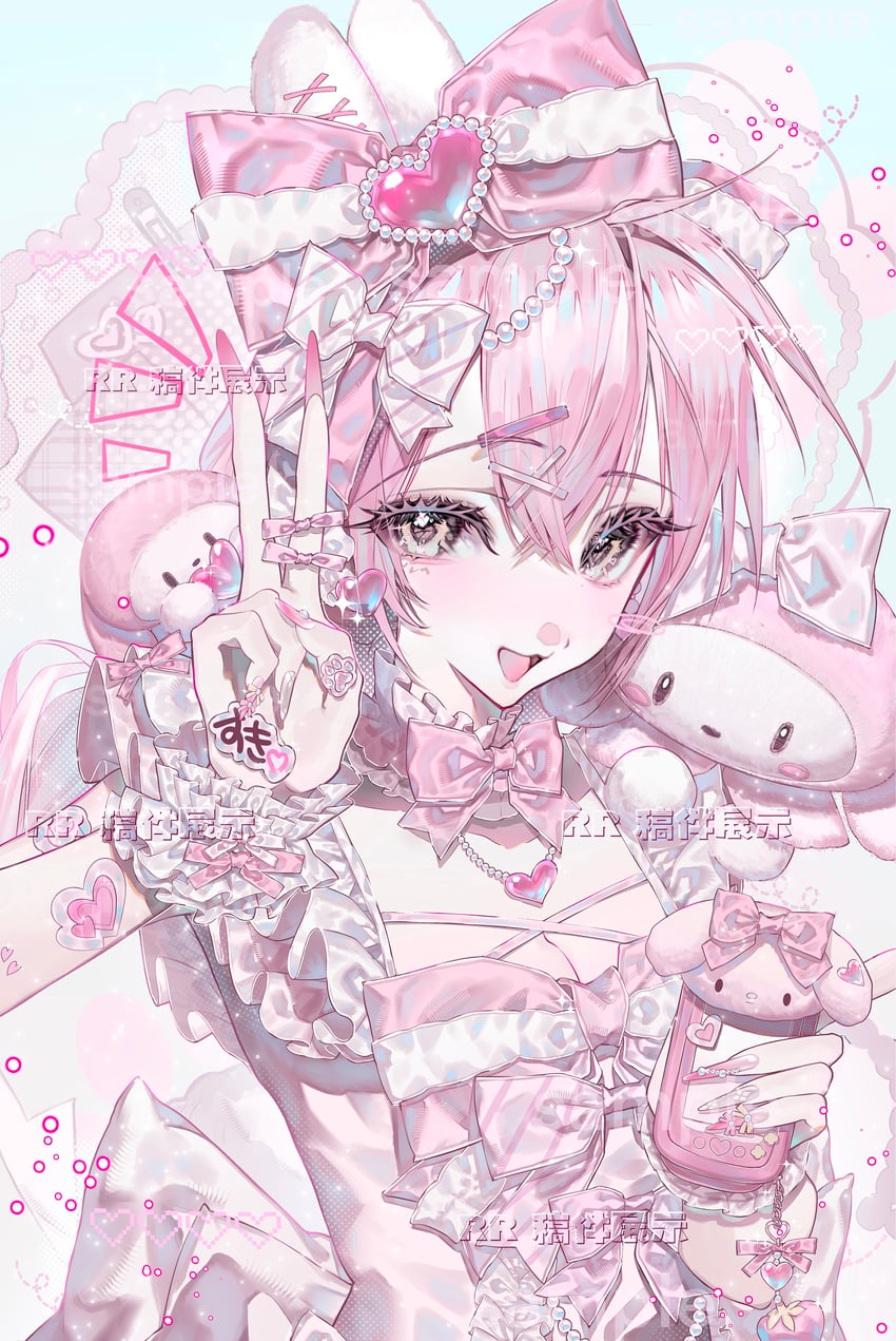 原创 1名女孩 蝴蝶结 连衣裙 心 粉色蝴蝶结